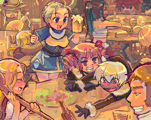 4boys, 6+girls, :<, :d, ^^^, ^_^, ahoge, alchemist_(sekaiju)