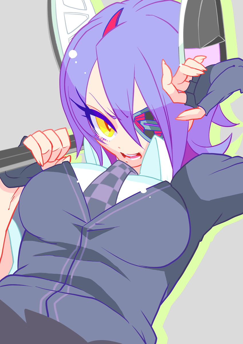 10s, 1girl, bad_id, bad_pixiv_id, cardigan, eyepatch, female_focus, gloves