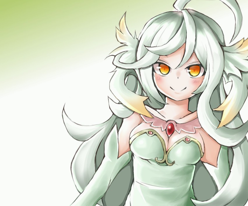 1girl, aged_up, blonde_hair, blush, breasts, cleavage, collarbone, fairy