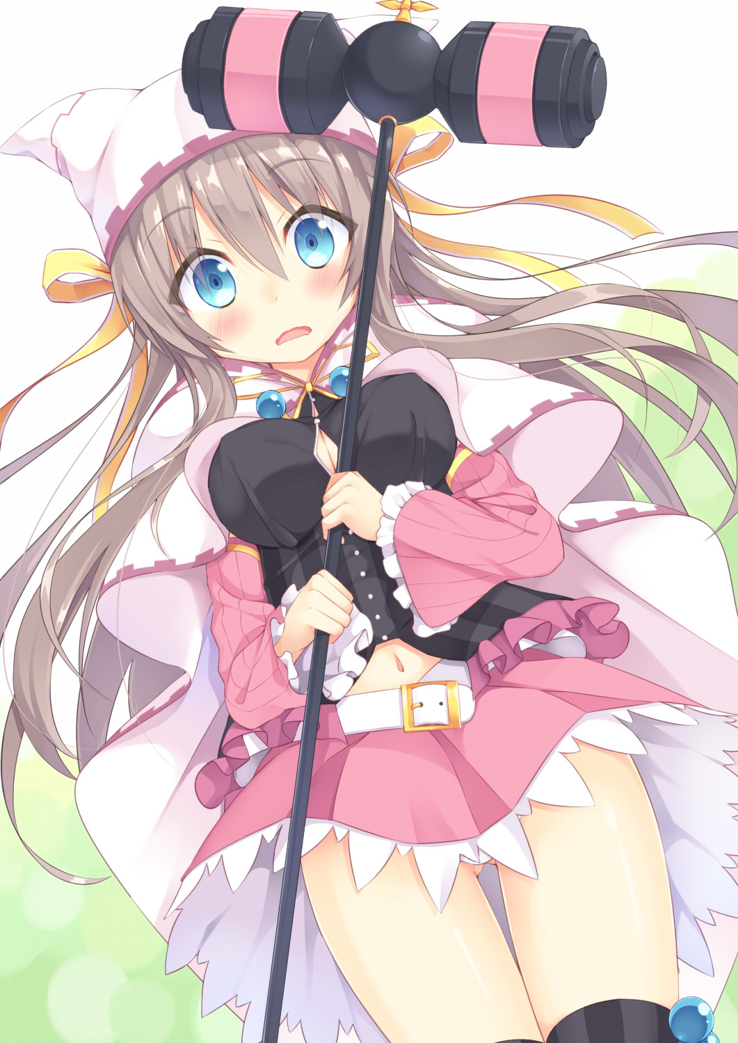 1girl, animal_hat, blue_eyes, blush, breasts, cleavage, east01_06, female_focus