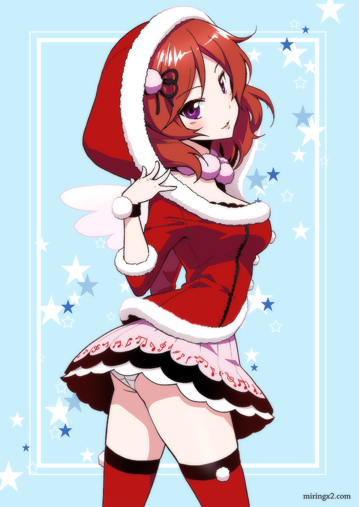 10s, 1girl, blue_background, breasts, female_focus, hair_ornament, hood, looking_at_viewer