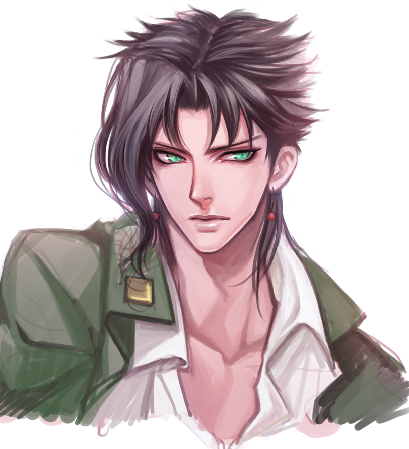 1boy, bad_id, bad_pixiv_id, black_hair, earrings, gakuran, green_eyes, igawa