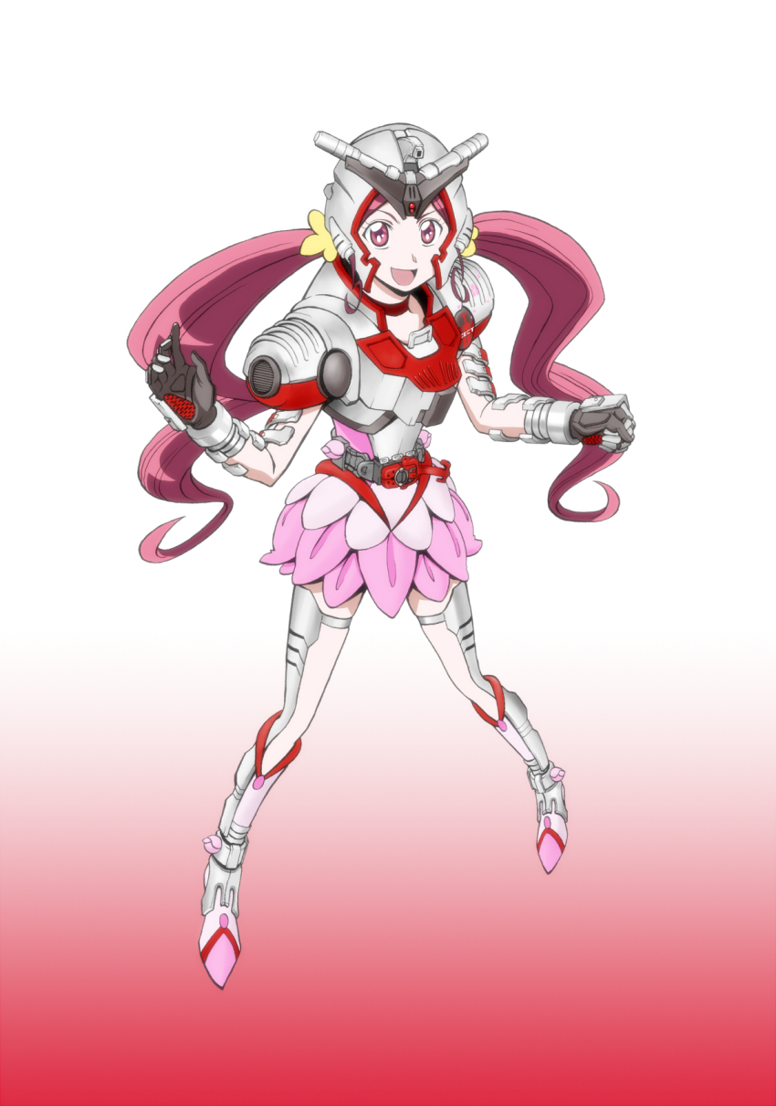 10s, 1girl, antennae, armor, belt, crossover, cure_blossom, female_focus, hanasaki_tsubomi, heartcatch_precure!, helmet, highres, kamen_rider, kamen_rider_kabuto, kamen_rider_kabuto_(masked_form), kamen_rider_kabuto_(series), kijinaka_mahiro, long_hair, magical_girl, pink_eyes, pink_hair, precure, solo, twintails