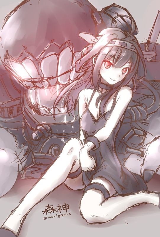 10s, 1girl, abyssal_ship, ahoge, alternate_costume, battleship_hime_(cosplay), battleship_princess, black_dress