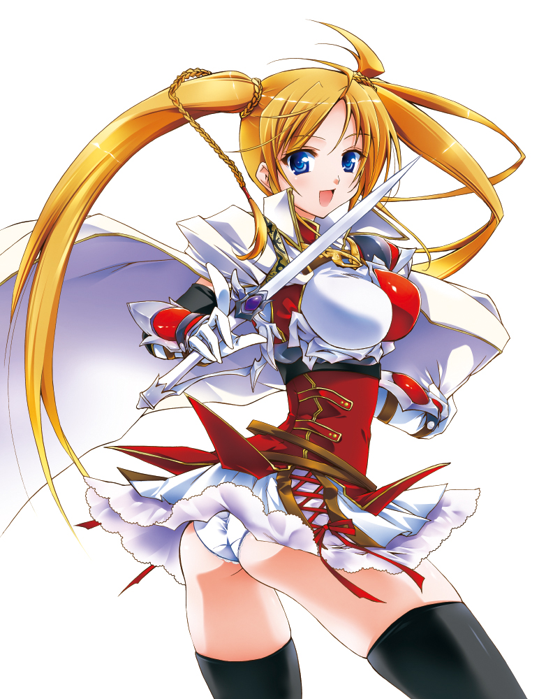 1girl, asio_(asiogimuto), bad_id, bad_pixiv_id, black_thighhighs, blonde_hair, blue_eyes, cape