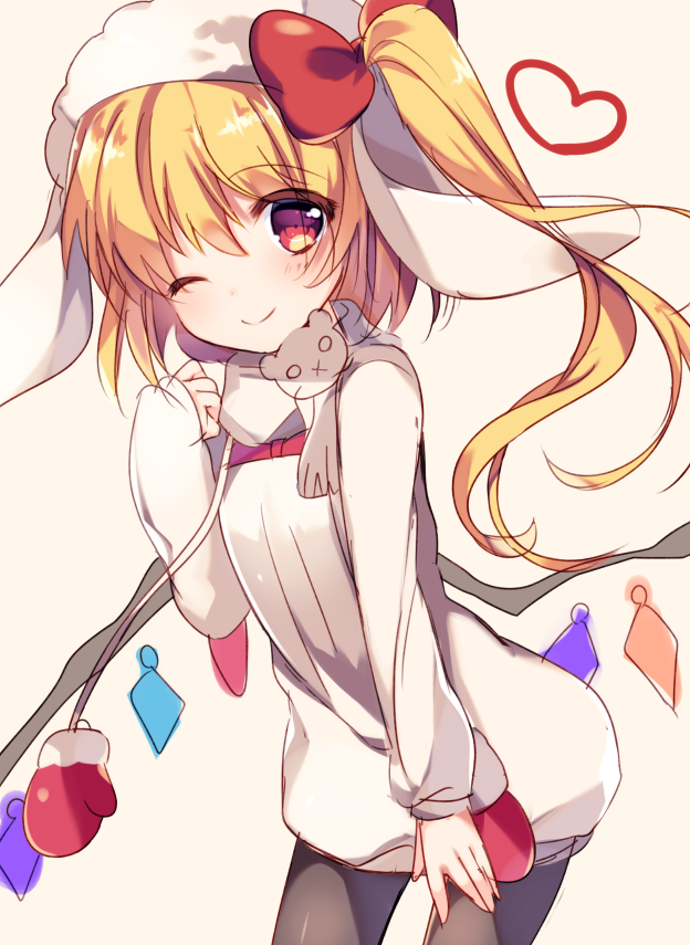 1girl, ;), alternate_costume, asymmetrical_hair, baby_animal, blonde_hair, bow, dress
