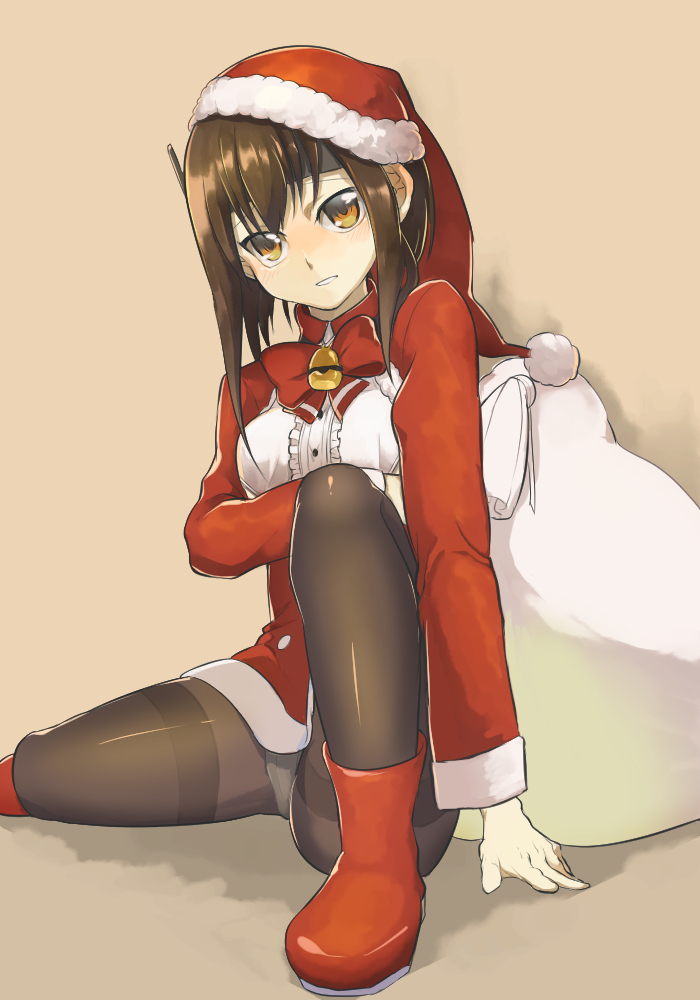 10s, 1girl, alternate_costume, bad_id, bad_pixiv_id, black_pantyhose, brown_eyes, brown_hair