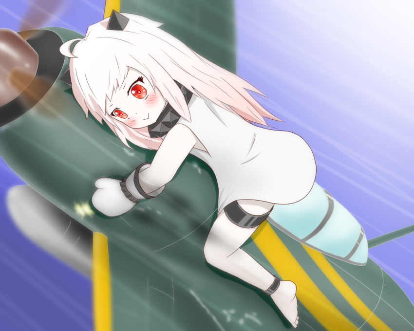 10s, 1girl, :>, abyssal_ship, ahoge, aircraft, airplane, amezuku