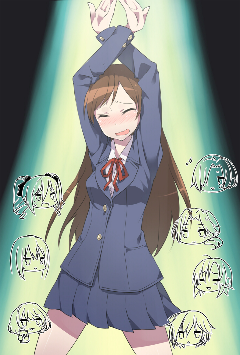 6+girls, :3, :d, =_=, ahoge, anastasia_(idolmaster), arms_up, beer_can