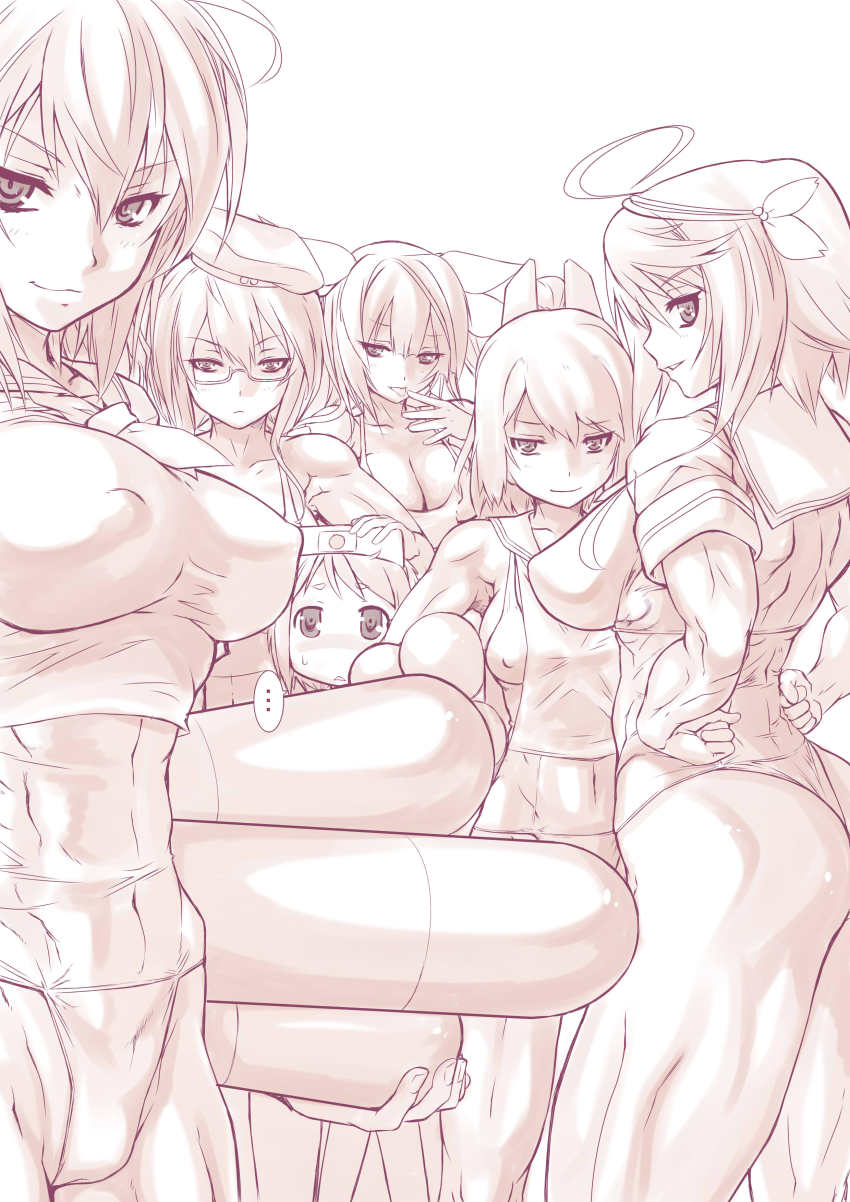 ..., 10s, 6+girls, absurdres, ahoge, bare_shoulders, breasts, carrying