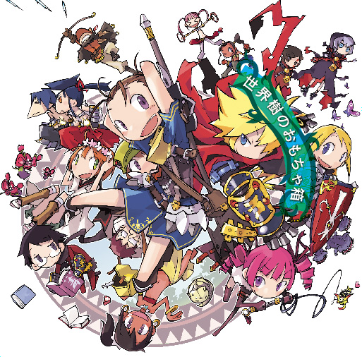 >_<, 6+girls, :d, album_cover, alchemist, alchemist_(sekaiju), alchemist_2_(sekaiju), alchemist_3_(sekaiju), androgynous, armor, arms_behind_head, arrow_(projectile), atlus, bag, bandeau, bard, bard_(sekaiju), bard_2_(sekaiju), bard_4_(sekaiju), bikini, black_hair, blonde_hair, blue_eyes, blush, book, boots, bow_(weapon), bracelet, braid, brown_hair, bug, bushidou_(sekaiju), bushidou_2_(sekaiju), butterfly, cloak, closed_eyes, cover, crop_top, curse_maker, curse_maker_2, curse_maker_4, dark-skinned_female, dark_hunter, dark_hunter_(sekaiju), dark_hunter_4, dark_skin, dress, drill_hair, dual_wielding, earrings, etrian_odyssey, everyone, fantasy, flat_chest, flower, frown, fur_trim, gauntlets, glasses, green_eyes, hair_flower, hair_ornament, hair_over_one_eye, hakama, hakama_skirt, hashimoto_shin, hat, head_wreath, heart, holding, hood, hoop_earrings, insect, instrument, japanese_clothes, jewelry, kneehighs, kneeling, looking_at_viewer, medic_(sekaiju), medic_1_(sekaiju), medic_2_(sekaiju), midriff, multiple_girls, no_shirt, one_eye_closed, open_book, open_mouth, orange_hair, outstretched_arms, paladin_(sekaiju), paladin_2_(sekaiju), pink_hair, ponytail, purple_eyes, purple_hair, ranger_(sekaiju), ranger_2_(sekaiju), ranger_3_(sekaiju), reading, sailor_dress, samurai, sarashi, scarf, shield, shilleka, short_hair, silver_hair, sitting, skirt, smile, socks, spiked_hair, spread_legs, striped_clothes, striped_legwear, striped_socks, swimsuit, sword, swordsman_(sekaiju), swordsman_4_(sekaiju), tambourine, thigh_boots, thighhighs, torn_clothes, twin_braids, twin_drills, twintails, weapon, whip, wink