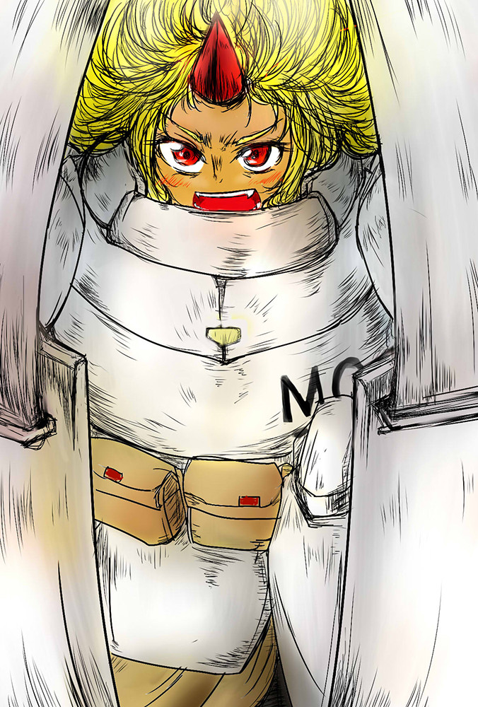 10s, 1girl, armor, blonde_hair, dark-skinned_female, dark_skin, female_focus, full_armor