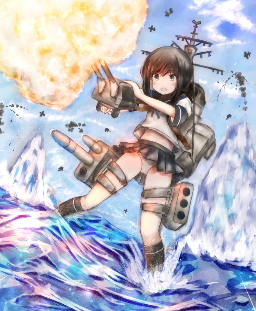 10s, 1girl, bad_id, bad_pixiv_id, black_eyes, black_hair, black_skirt, black_socks