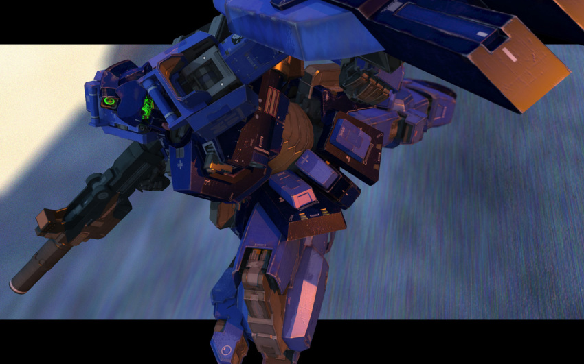 3d, blue_destiny_01, g-db, gun, gundam, gundam_side_story:_the_blue_destiny, mecha, no_humans, robot, shield, weapon
