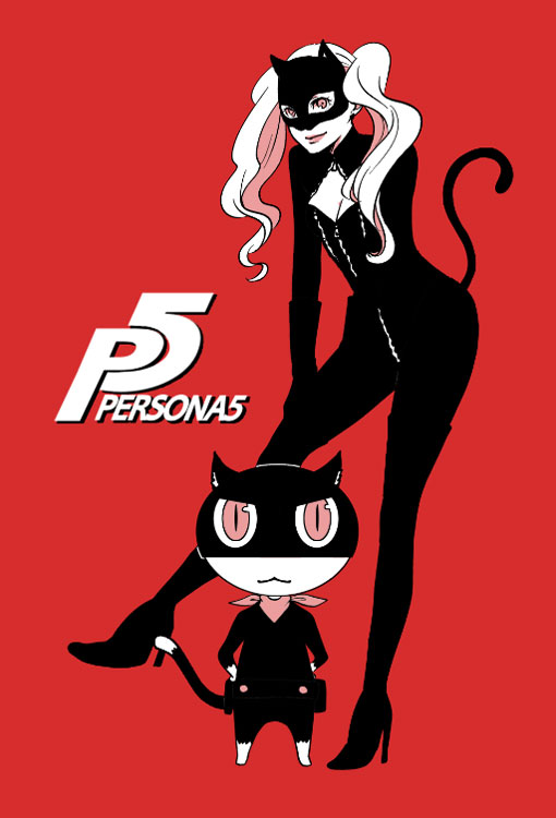 >:3, 10s, 2girls, :3, animal_ears, anzu_komaki, blonde_hair, boots, breasts, cat, cat_ears, cat_mask, catsuit, cleavage, cleavage_cutout, clothing_cutout, copyright_name, domino_mask, eye_mask, hands_on_own_hips, high_heel_boots, high_heels, komaki_anzu, long_hair, looking_at_viewer, mask, monochrome, morgana_(persona_5), multiple_girls, panther_(persona_5), persona, persona_5, red_background, simple_background, sketch, standing, tail, takamaki_anne, twintails, v-shaped_eyebrows