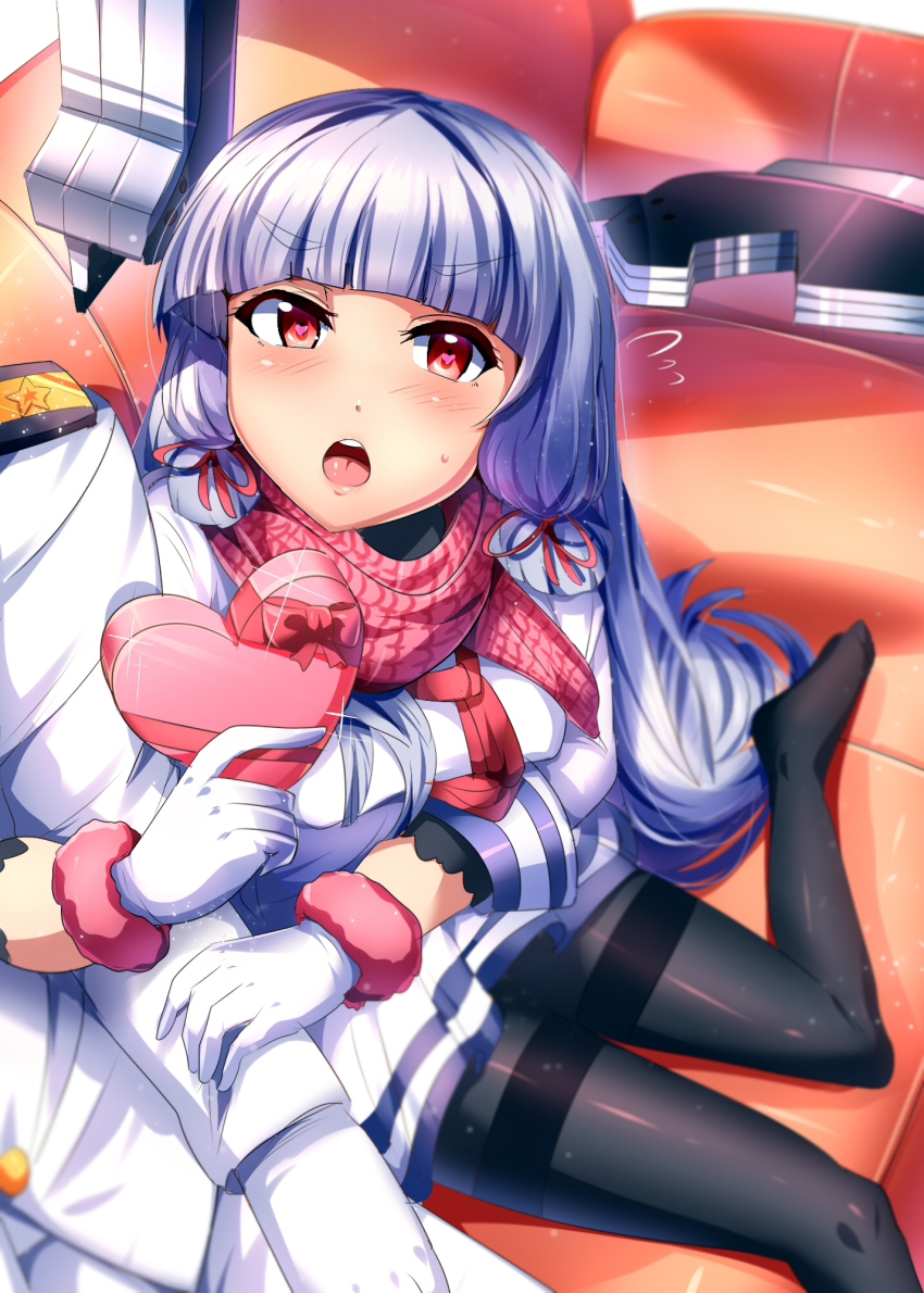10s, 1boy, 1girl, admiral_(kancolle), arm_hug, black_pantyhose, blue_hair, blush