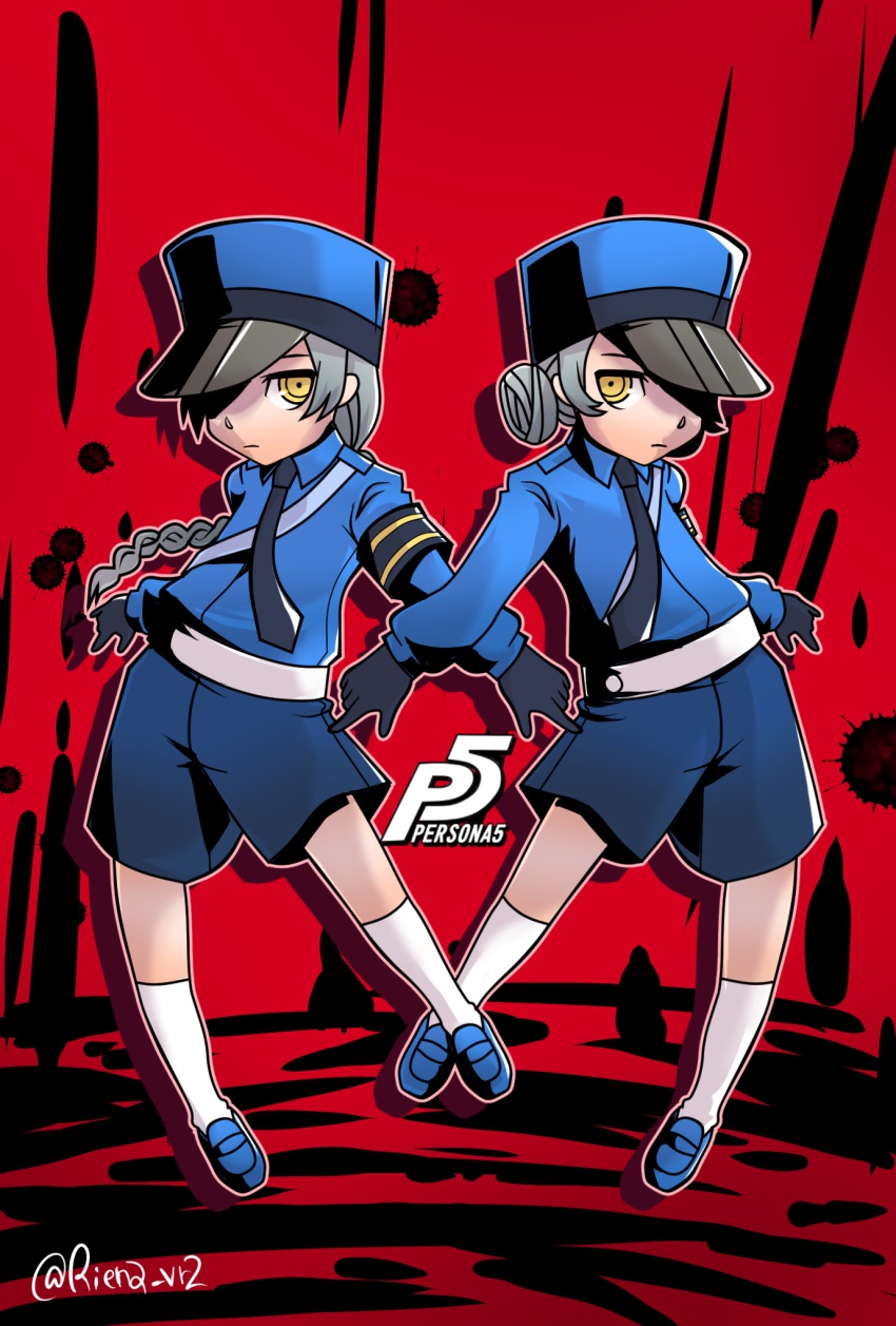 10s, 2girls, @riena, caroline_(persona_5), highres, justine, justine_(persona_5), multiple_girls