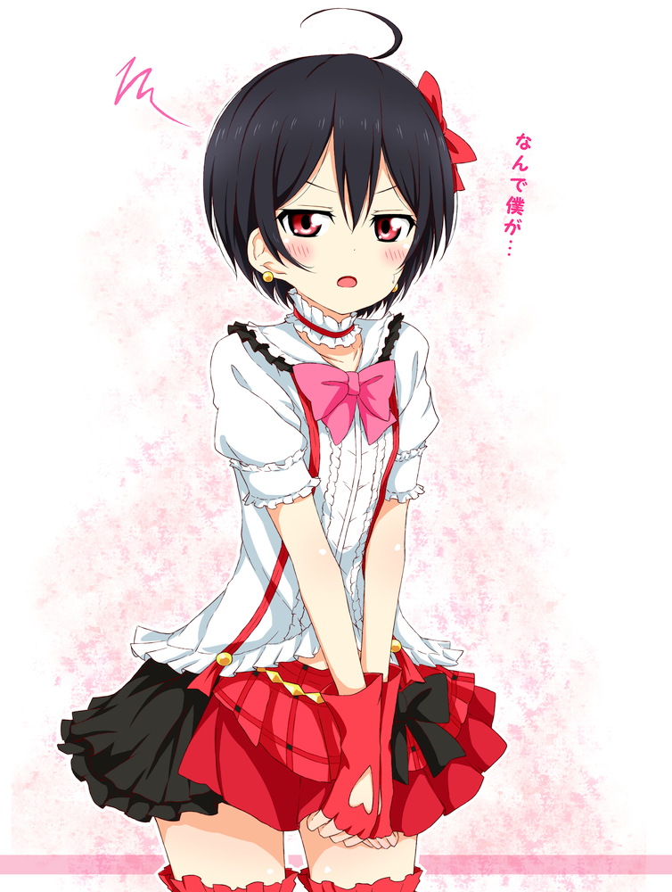 10s, 1boy, ahoge, alternate_costume, black_hair, blush, bokura_wa_ima_no_naka_de, bow