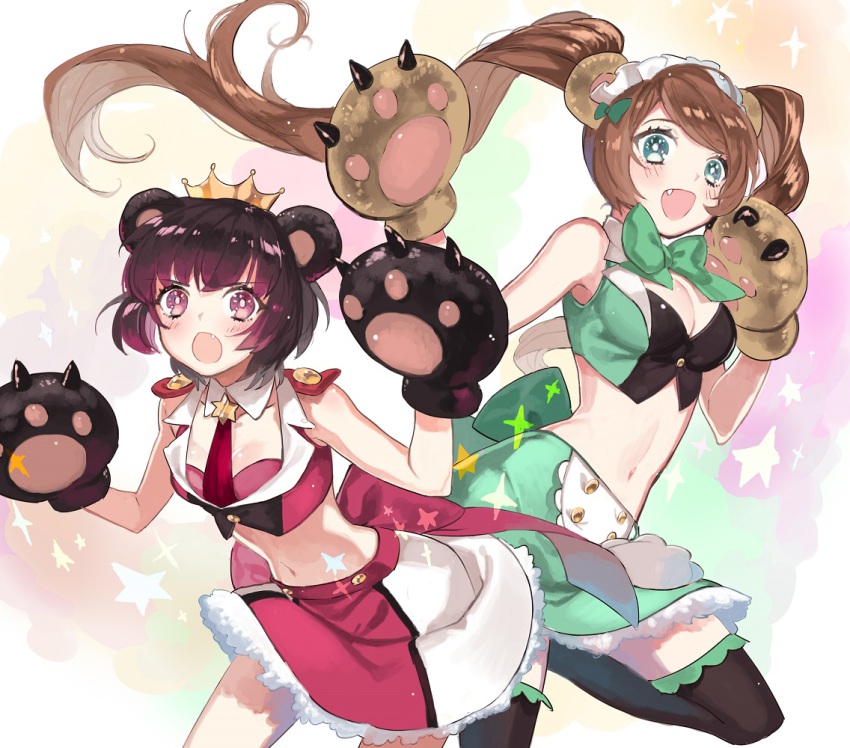 10s, 2girls, animal_ears, animal_hands, bad_id, bad_pixiv_id, bear_ears, bear_paws