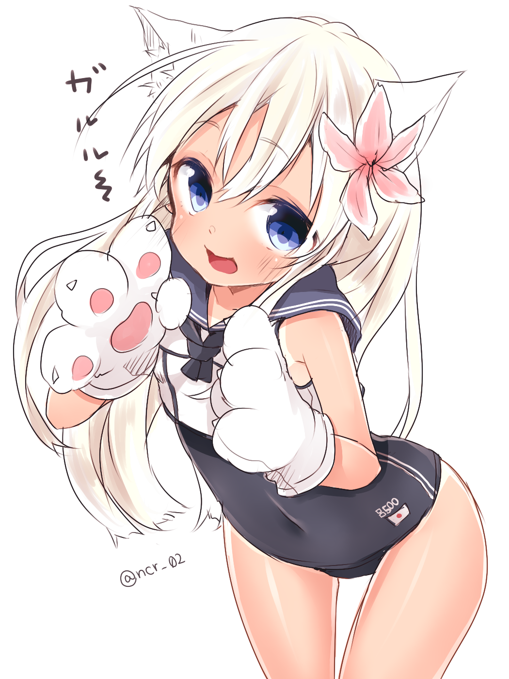 10s, 1girl, animal_ears, animal_hands, blonde_hair, blue_eyes, cat_ears, cat_paws