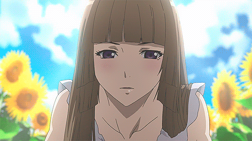 10s, 1boy, 1girl, animated, animated_gif, blue_eyes, blush, brown_hair