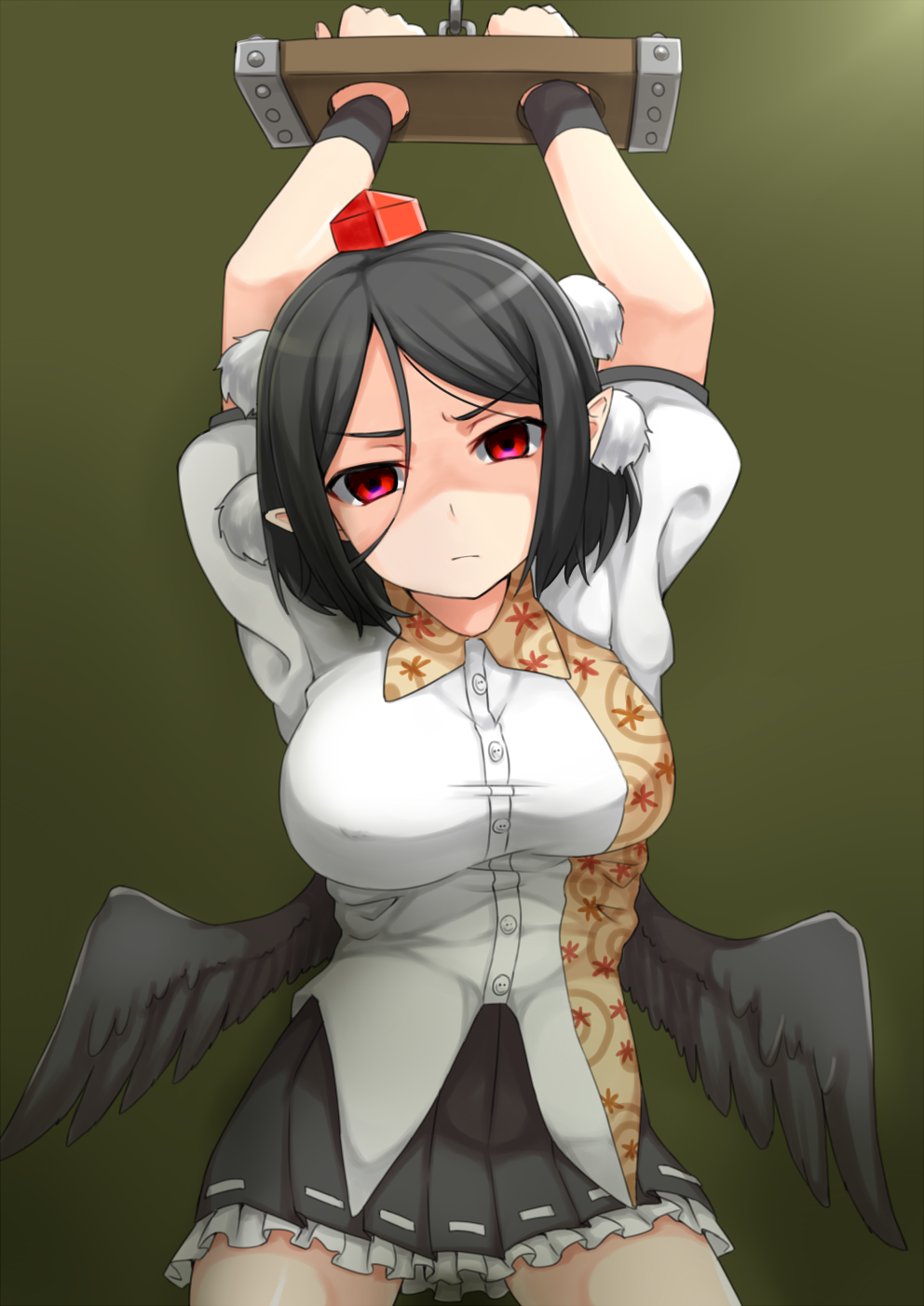 1girl, annoyed, bad_id, bad_pixiv_id, bdsm, black_hair, bondage, bound