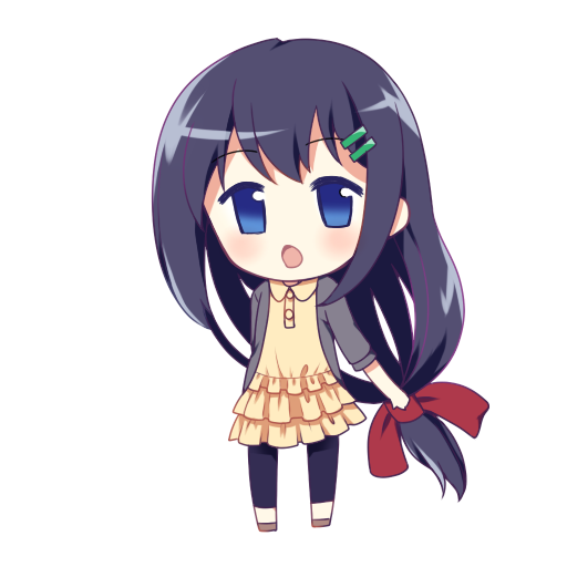 1girl, bad_id, bad_pixiv_id, black_hair, blue_eyes, borrowed_character, chibi, female_focus