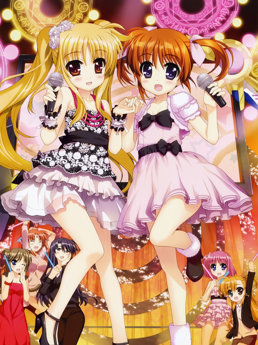 10s, 6+girls, :d, ;d, absurdres, age_difference, ahoge, alternate_costume