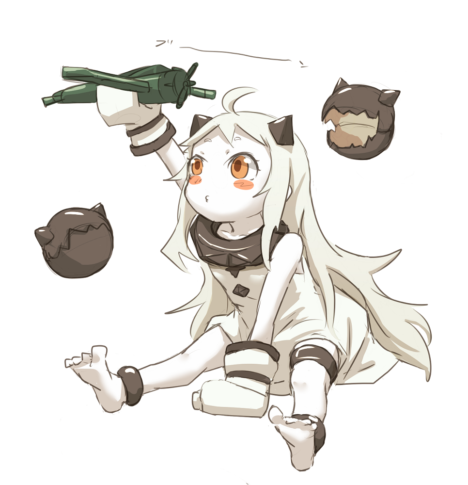 10s, 1girl, abyssal_ship, ahoge, aircraft, airplane, blush_stickers, colored_skin