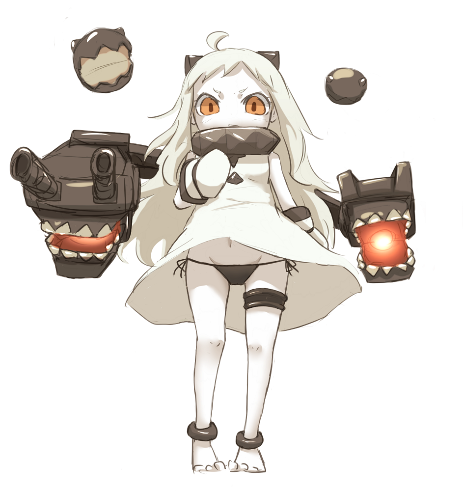 10s, 1girl, abyssal_ship, ahoge, black_panties, colored_skin, dress, female_focus