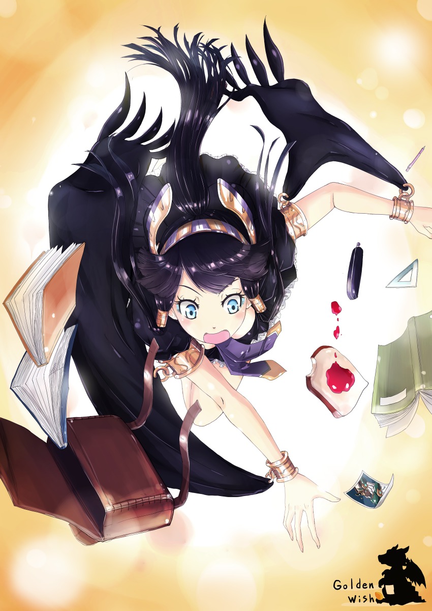 1girl, absurdres, aka_(440626), ancient_egyptian, black_dress, black_hair, blue_eyes, dress