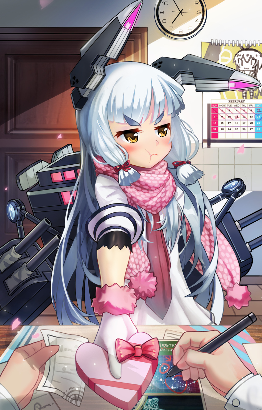 10s, 1girl, :t, absurdres, admiral_(kancolle), aqua_hair, averting_eyes, blunt_bangs