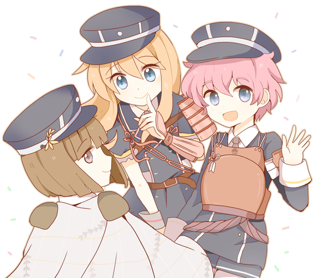 10s, 3boys, :d, akita_toushirou, androgynous, armor, blonde_hair, blue_eyes