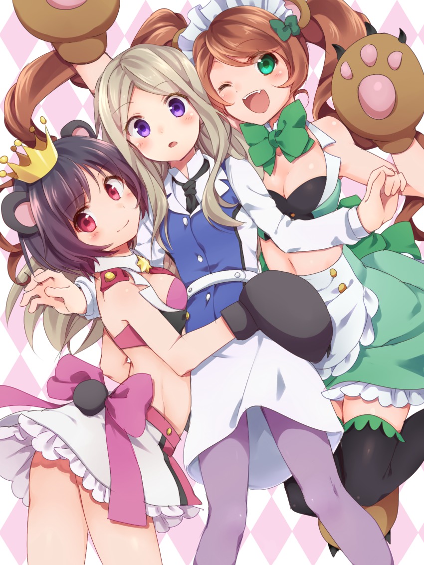 10s, 3girls, ;d, animal_ears, animal_hands, ass, bad_id, bad_pixiv_id