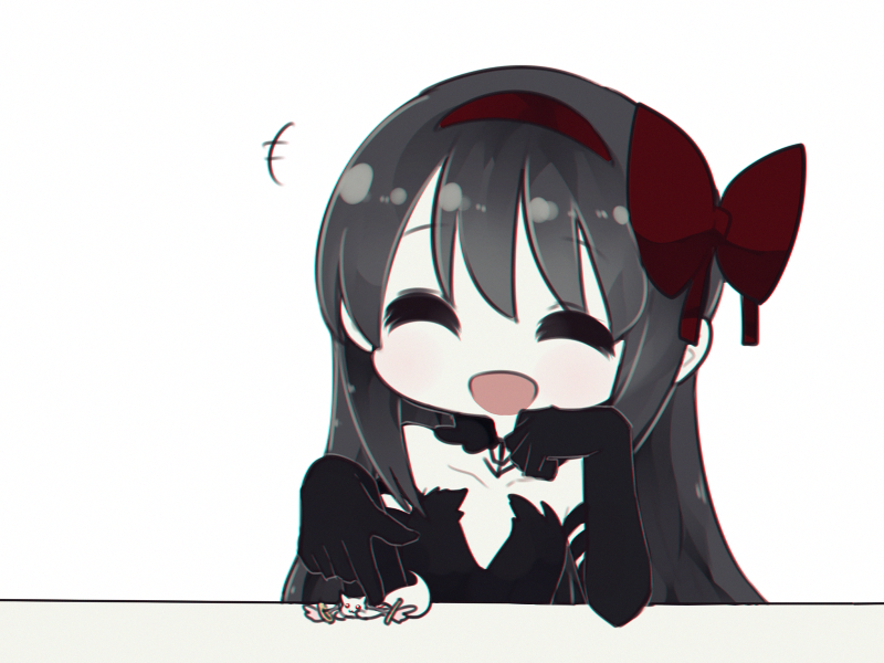 10s, 1girl, :d, ^_^, akemi_homura, akuma_homura, bare_shoulders, black_dress