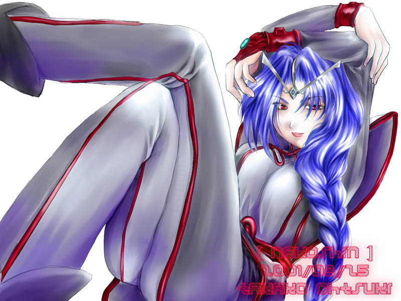 1girl, arms_up, blue_hair, braid, female_focus, long_hair, looking_at_viewer, military