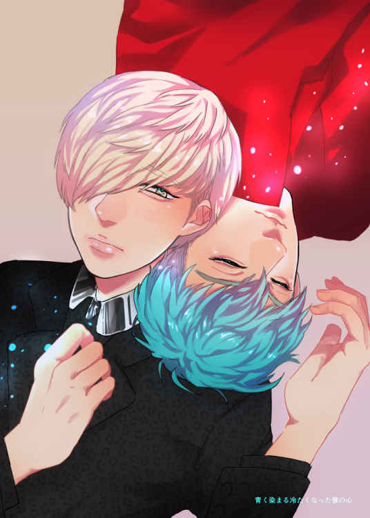 2boys, bigbang, blue_hair, daesung, closed_eyes, fantastic_baby, formal_clothes, k-pop