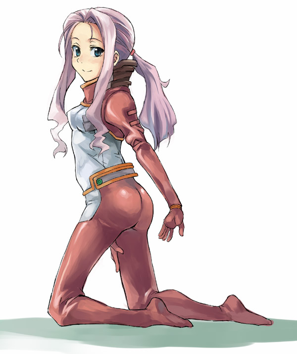 00s, aqua_eyes, ass, bodysuit, darry_adai, kneeling, kno1, long_hair