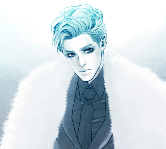 1boy, bigbang, blue_hair, fantastic_baby, formal_clothes, fur, k-pop, male_focus