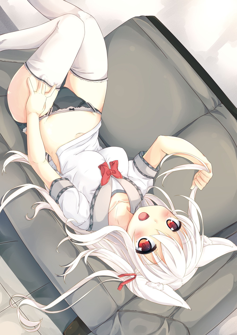 1girl, :d, animal_ears, black_panties, blush, bow, breasts, cat_ears