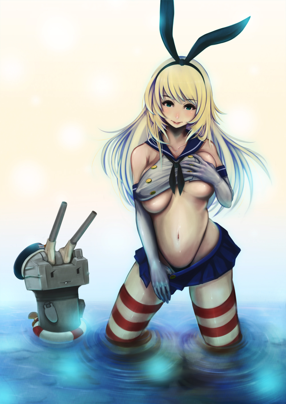 1girl, atago_(kancolle), bad_id, bad_pixiv_id, beret, blonde_hair, blue_eyes, breast_hold