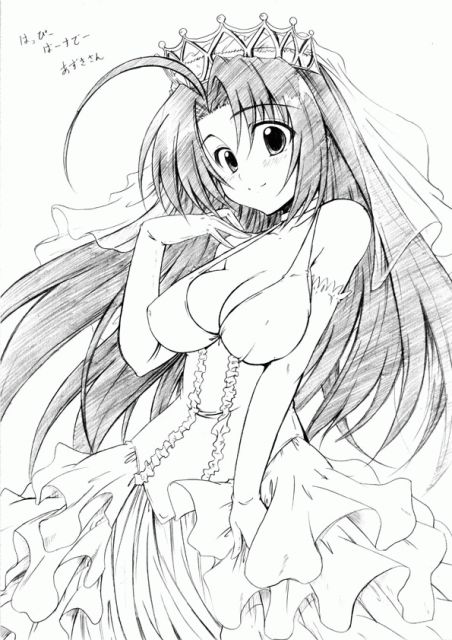 00s, 1girl, breasts, bride, cleavage, crown, dress, elbow_gloves