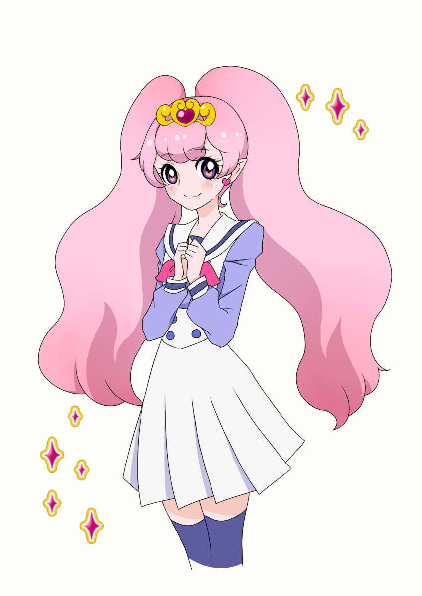 1girl, :3, blue_thighhighs, blush, earrings, female_focus, go!_princess_precure, heart
