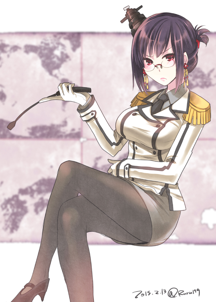 1girl, aikawa_ruru, breasts, cosplay, dated, double-breasted, female_focus, glasses