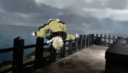 10s, 1boy, 1girl, animated, animated_gif, black_hair, breasts, brown_hair, evangeline_yamamoto, fighting, gun, large_breasts, long_hair, lowres, mahiro_fuwa, skirt, smile, weapon, zetsuen_no_tempest