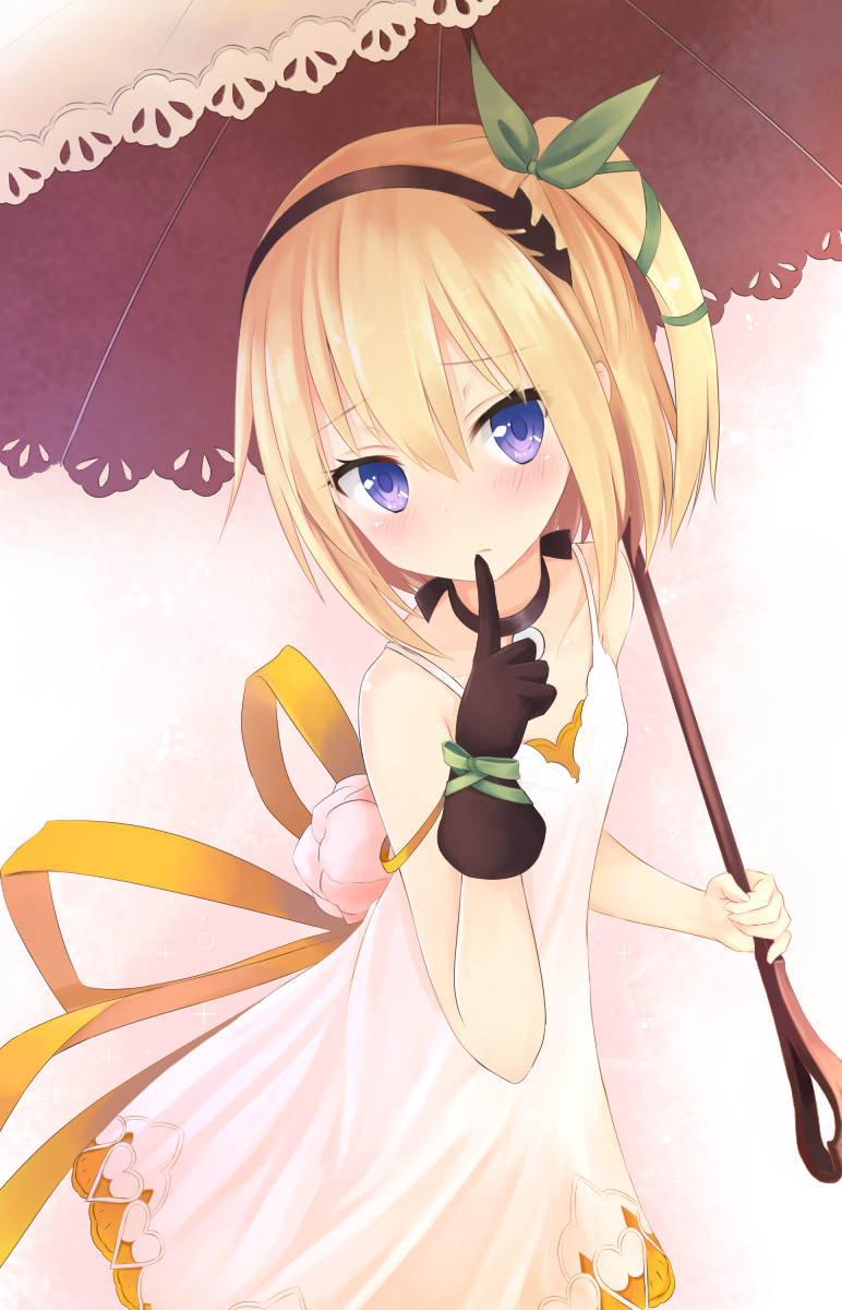 10s, 1girl, black_neckwear, blonde_hair, blue_eyes, blush, bow, collarbone