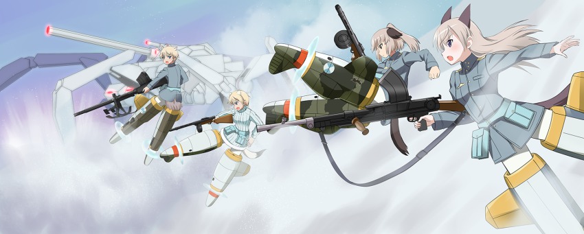 10s, 4girls, animal_ears, anti-materiel_rifle, blonde_hair, blue_eyes, brave_witches, dog_ears