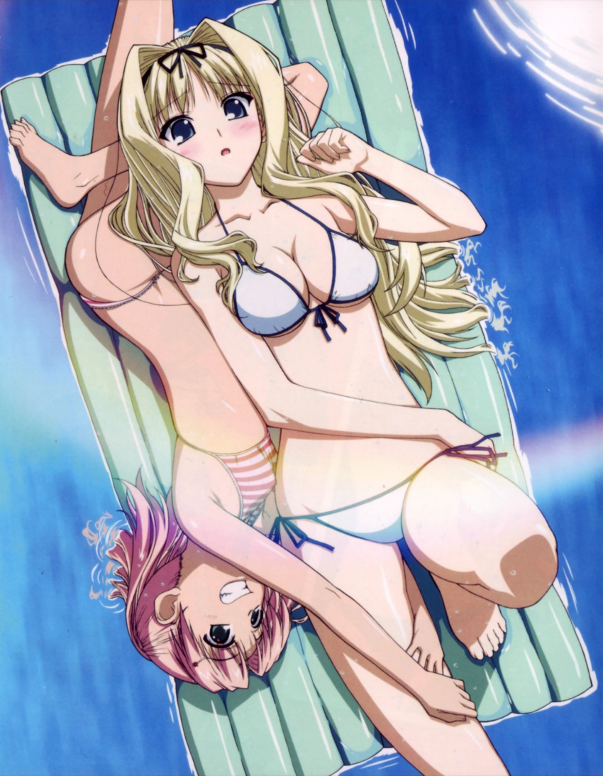 2girls, absurdres, afloat, armpits, bad_id, bad_yandere_id, barefoot, bikini