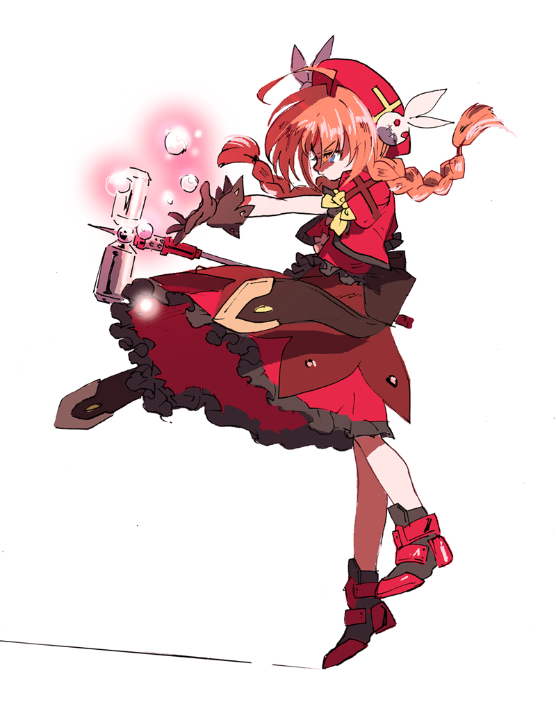 1girl, ahoge, bad_id, bad_pixiv_id, beret, black_gloves, blue_eyes, bow