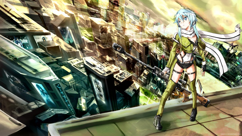 10s, 1girl, anti-materiel_rifle, aqua_eyes, aqua_hair, blue_eyes, blue_hair, bolt_action